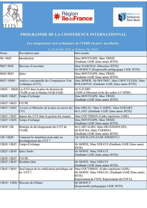 programme de la journée internationale IADE 2022